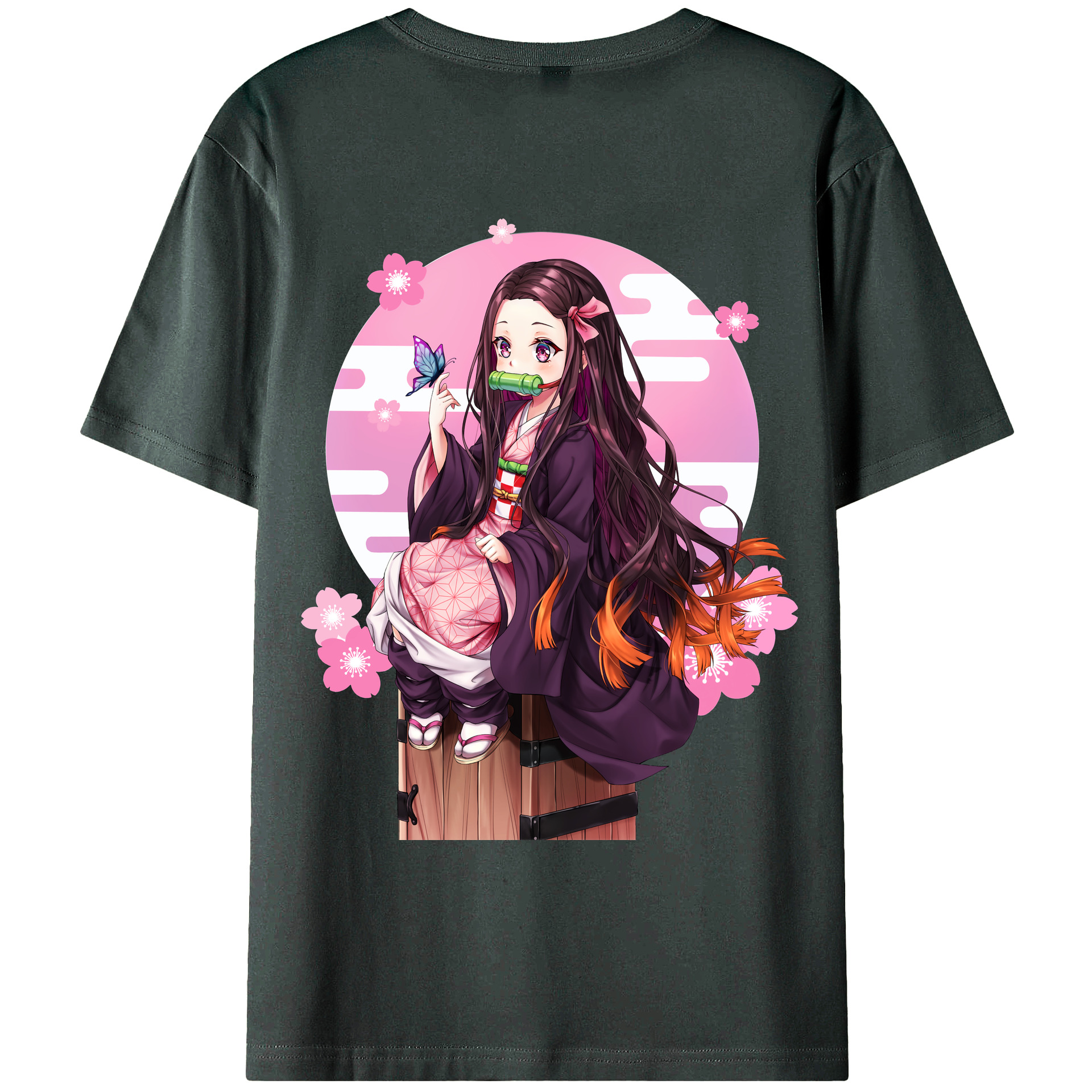 （画像用） 鬼滅の刃（きめつのやいば）竈門 禰󠄀豆子／かまど ねずこ Kamado Nezuko 綿100％ メンズ半袖Tシャツ（バックプリント） 通気性